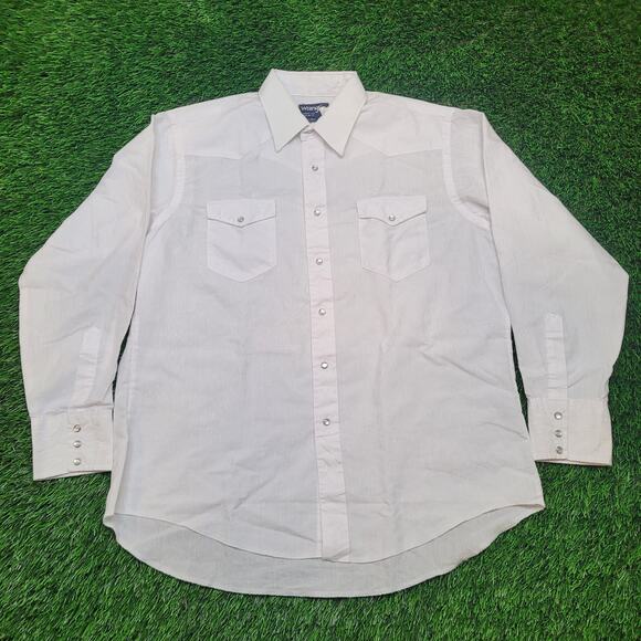VTG Wrangler Cowboy Cut Western Shirt Mens XL 17-35 Pearl Snap X-Long Tails - Picture 1 of 6